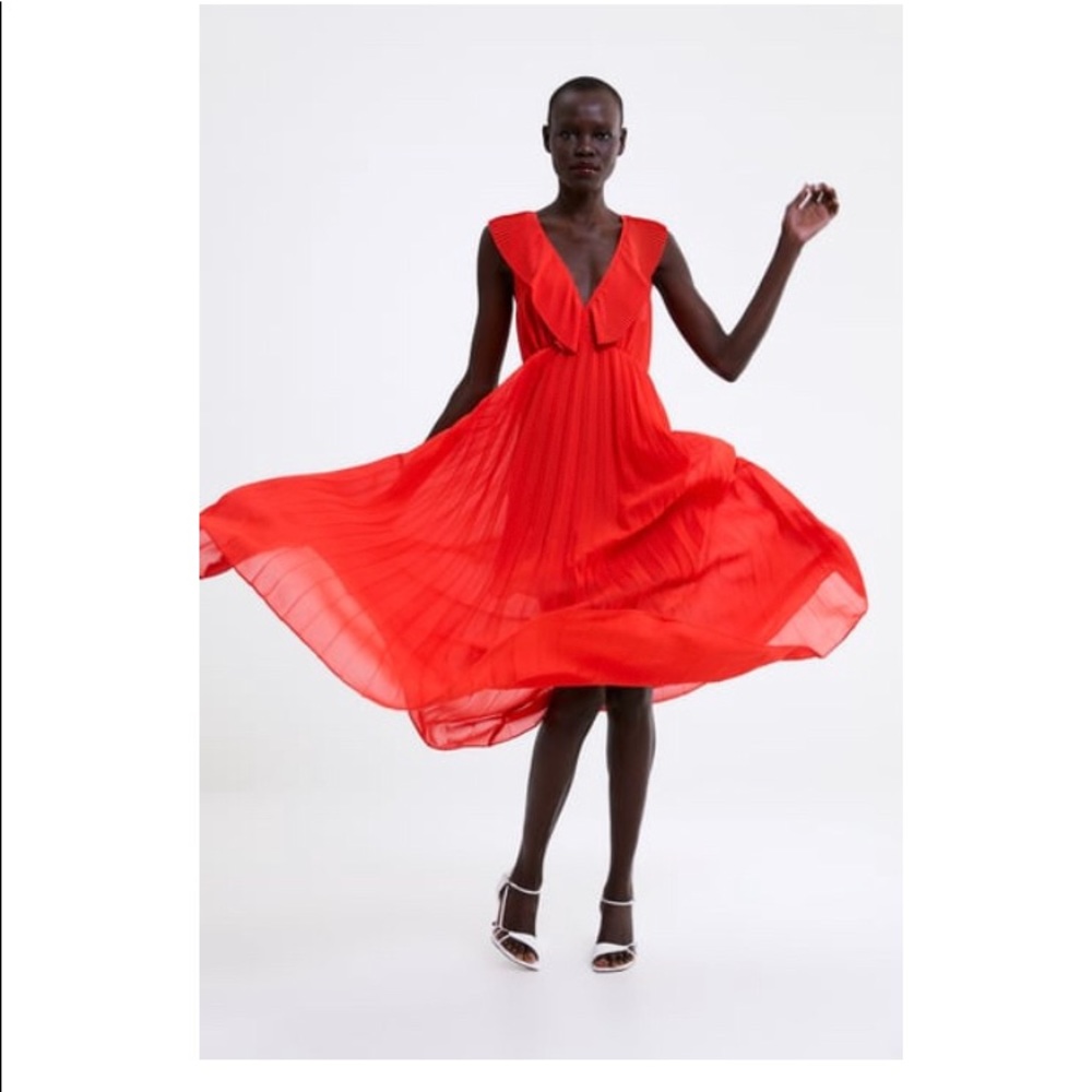Zara pleated dress coral
